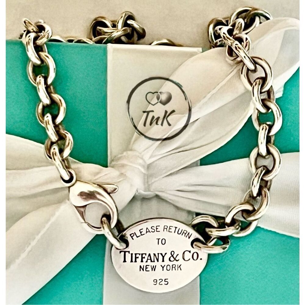 Tiffany & Co Return To Tiffany Oval Tag Choker Necklace- 925 Silver - 15.5" - Picture 13 of 16